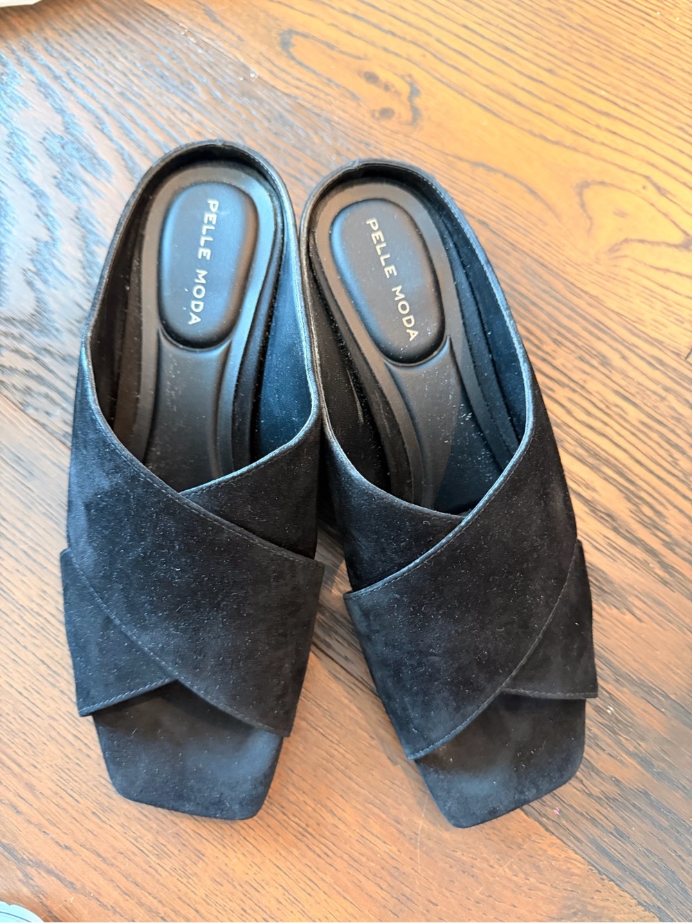 Pelle Moda Black Suede Crisscross Slide Mules